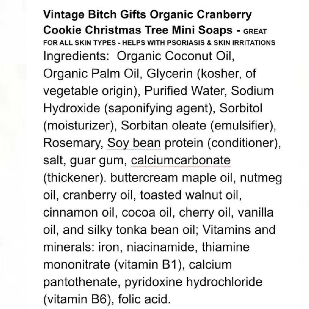 VintageBitchGifts Organic Cranberry Cookie Christmas Tree Mini Soaps 5 Pieces